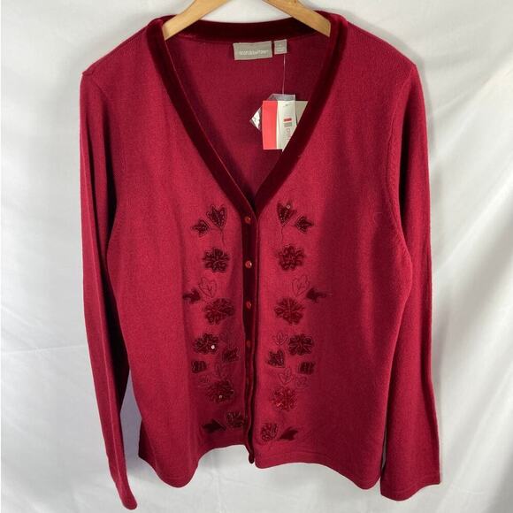NWT Croft & Barrow Embroidered Button Up Cardigan Sweater Red Size XL - Picture 1 of 6